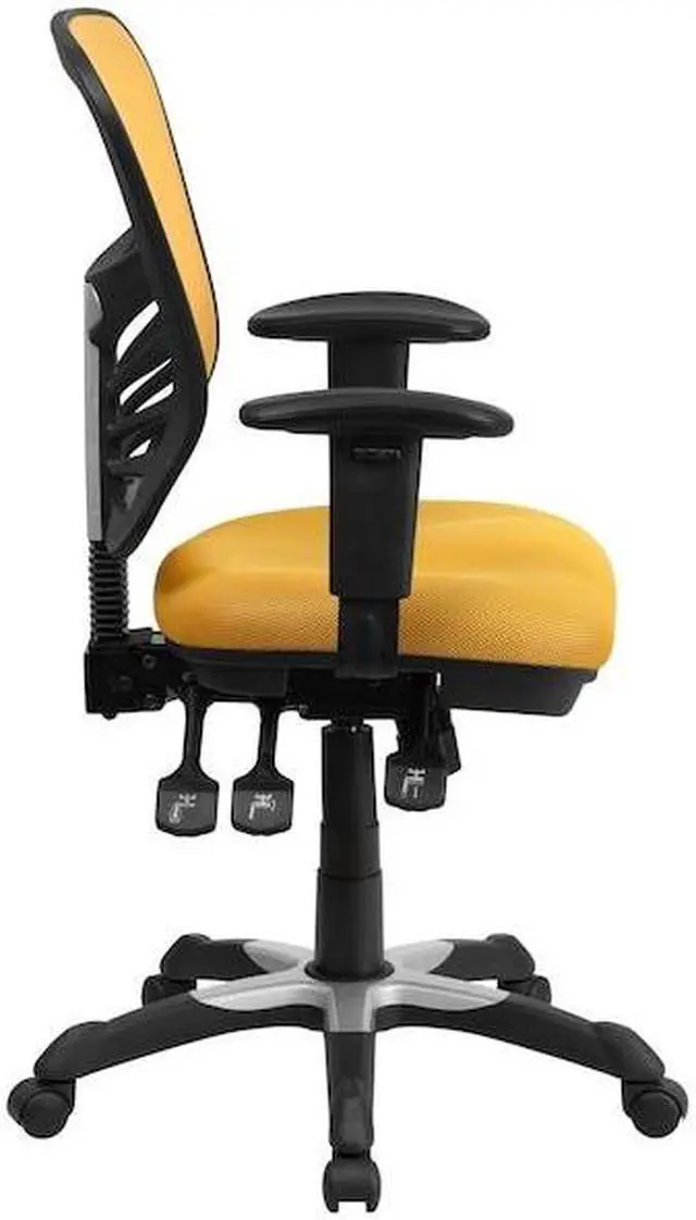 Alt view image 12 of 20 - Mid-Back Yellow-Orange Mesh Multifunction Executive Swivel Ergonomic Office Chair with Adjustable Arms