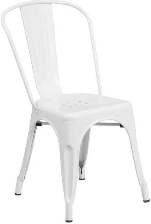 Alt view image 13 of 14 - 30'' Round White Metal Indoor-Outdoor Table Set with 2 Vertical Slat Back Chairs