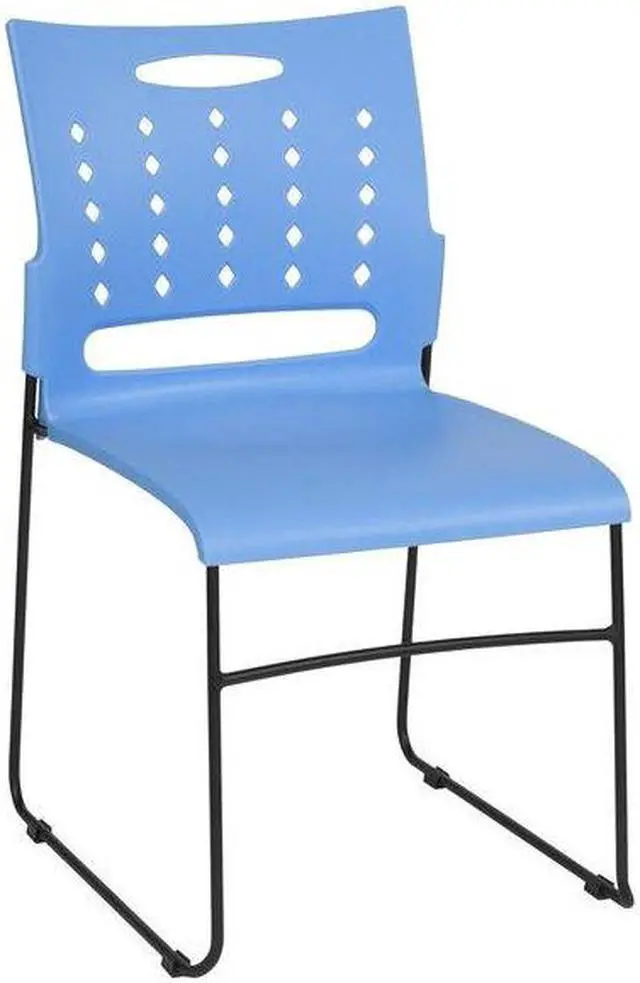 Alt view image 4 of 19 - HERCULES Series 881 lb. Capacity Blue Sled Base Stack Chair with Air-Vent Back