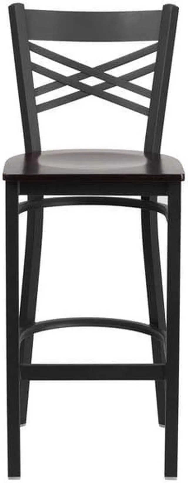 Alt view image 7 of 20 - HERCULES Series Black ''X'' Back Metal Restaurant Barstool - Walnut Wood Seat