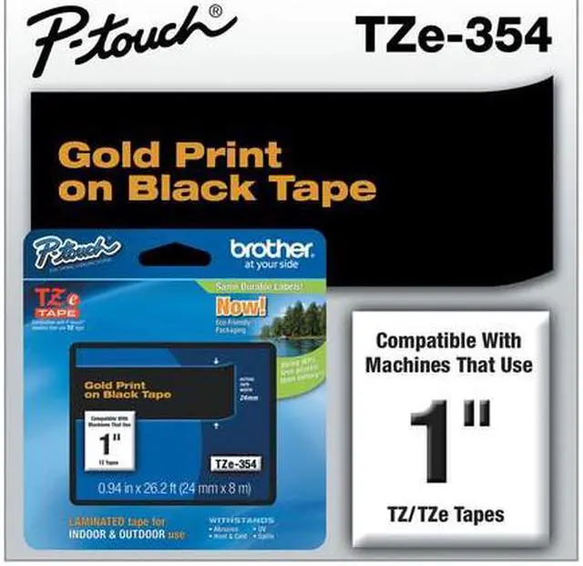 Alt view image 7 of 17 - Brother TZe-354 Labelling Tape Cassette - Gold on Black, 24mm wide
