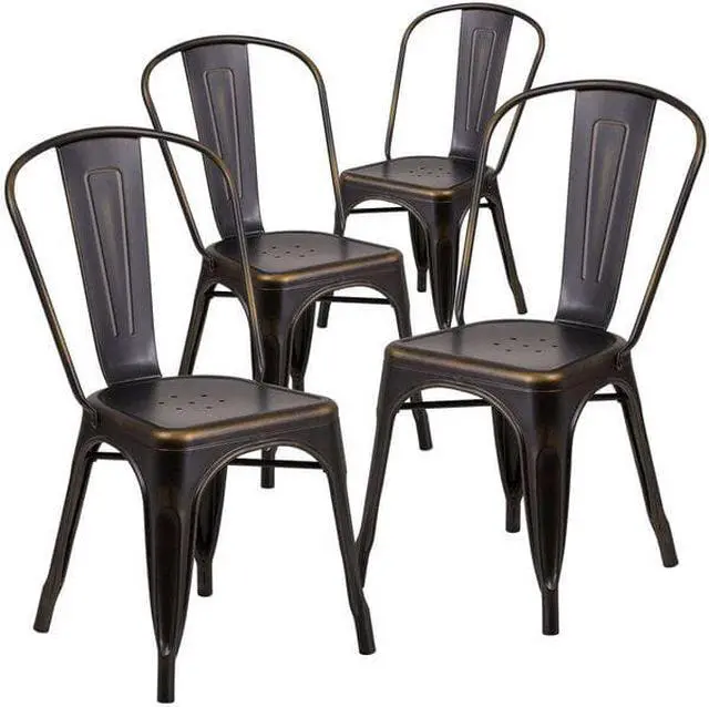 Alt view image 6 of 17 - 4 Pk. Distressed Copper Metal Indoor Stackable Chair