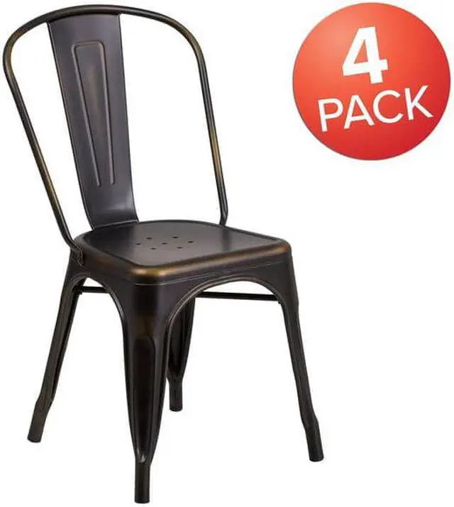 Alt view image 8 of 17 - 4 Pk. Distressed Copper Metal Indoor Stackable Chair