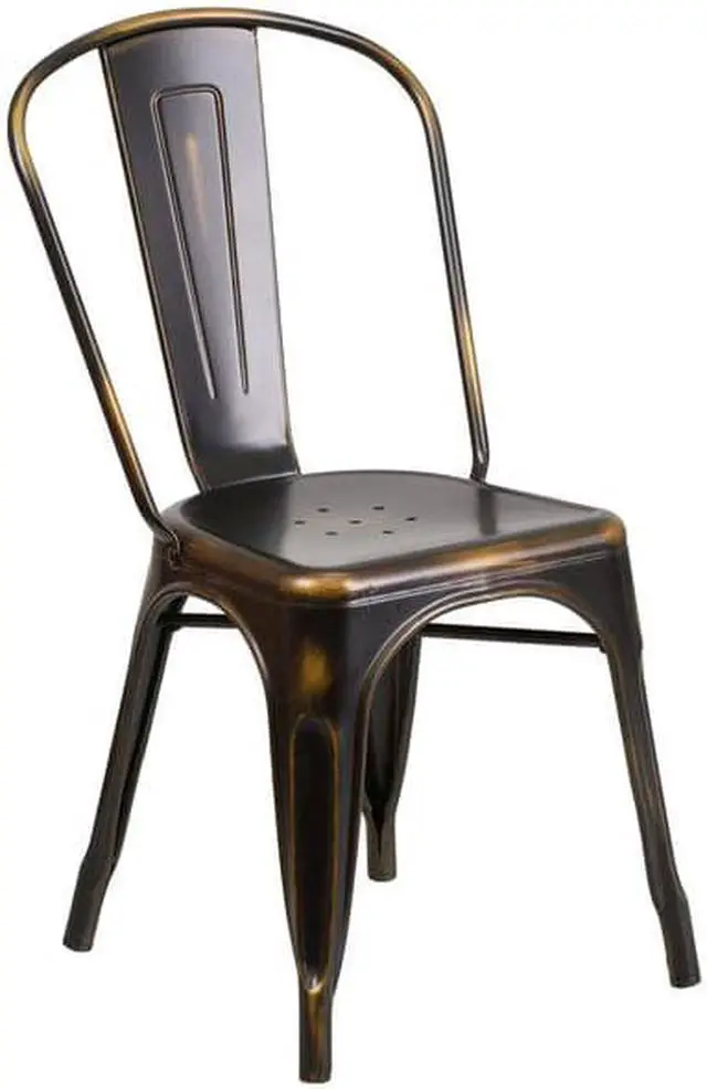 Alt view image 11 of 17 - 4 Pk. Distressed Copper Metal Indoor Stackable Chair