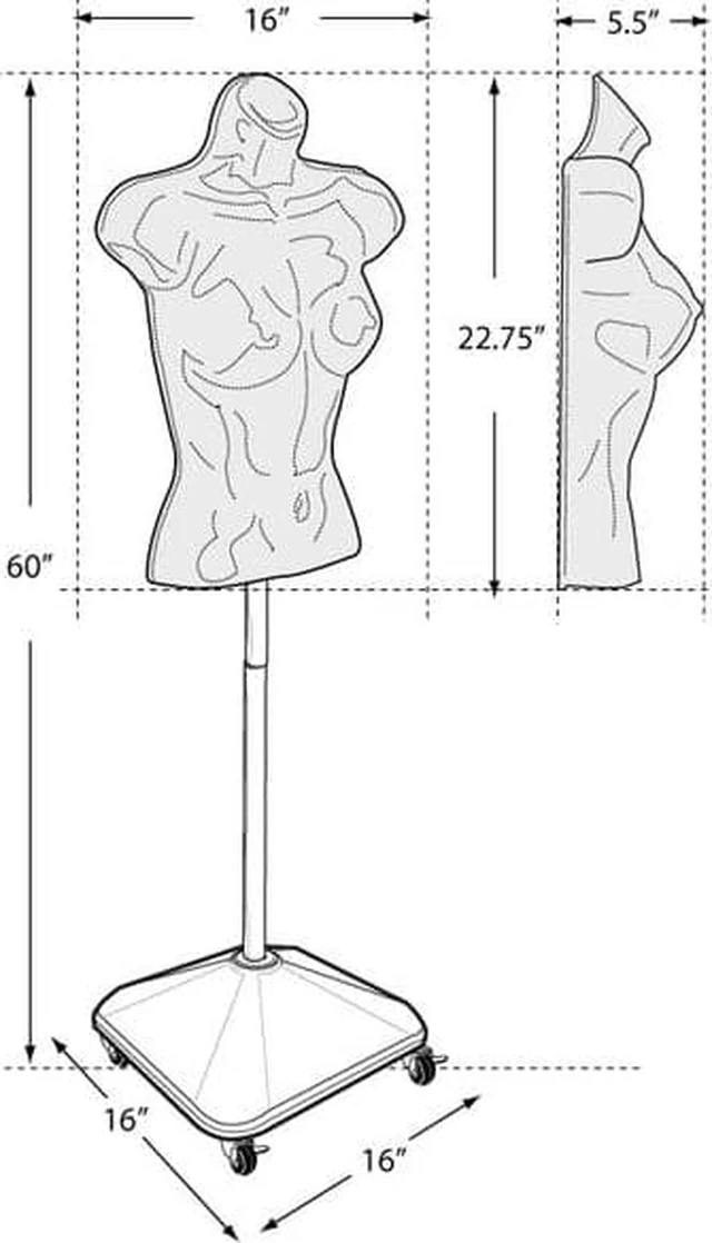 Alt view image 3 of 3 - AZAR DISPLAYS 900505-WHT White Plastic Female Bust on Wheeled Plastic Base