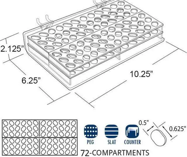 Alt view image 3 of 3 - AZAR DISPLAYS 225527 72-Compartment Tray - oval slot .5" x .625", PK2