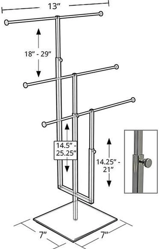 Alt view image 3 of 3 - AZAR DISPLAYS 300653 Three-Tier Adjustable Chrome Necklace Counter Display