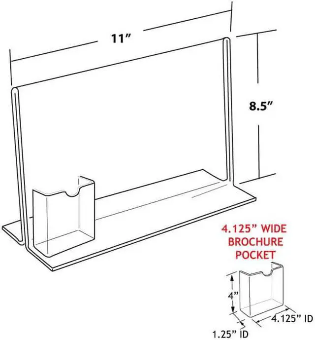 Alt view image 3 of 3 - Azar Displays Acrylic Sign Holder with Attached Brochure Holder 10/Pack 252041