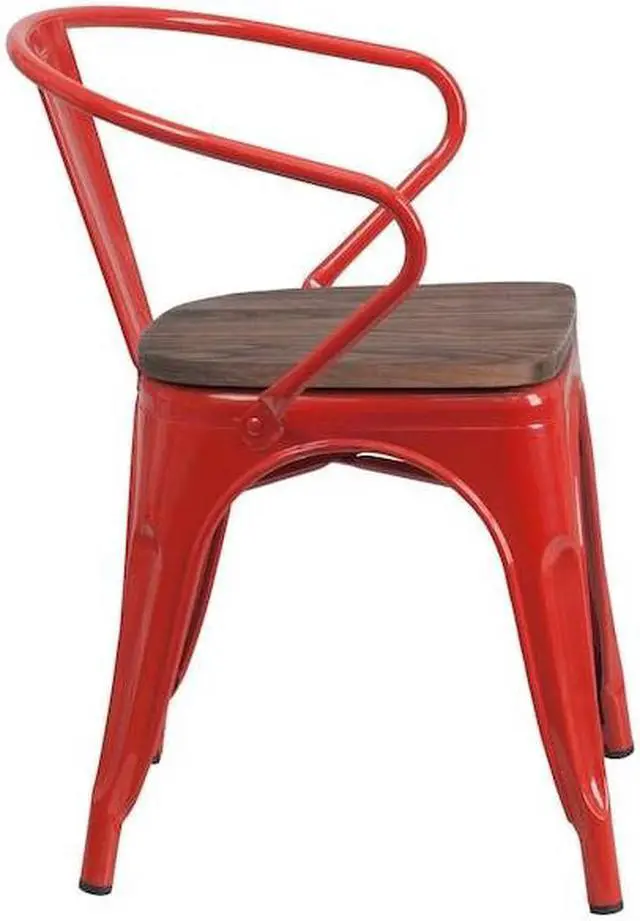 Alt view image 13 of 19 - Red Metal Chair with Wood Seat and Arms