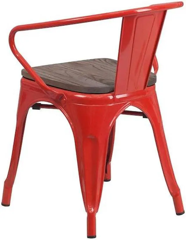 Alt view image 14 of 19 - Red Metal Chair with Wood Seat and Arms