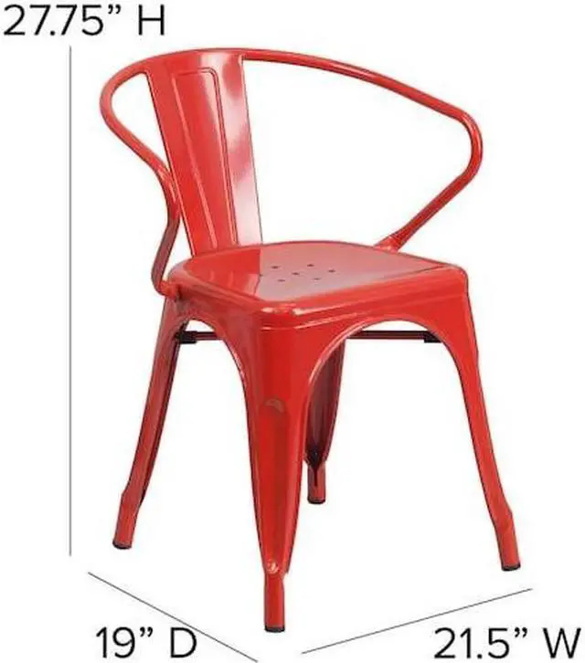Alt view image 18 of 20 - Commercial Grade Red Metal Indoor-Outdoor Chair with Arms