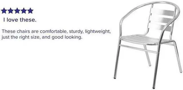 Alt view image 14 of 20 - Commercial Aluminum Indoor-Outdoor Restaurant Stack Chair with Triple Slat Back and Arms