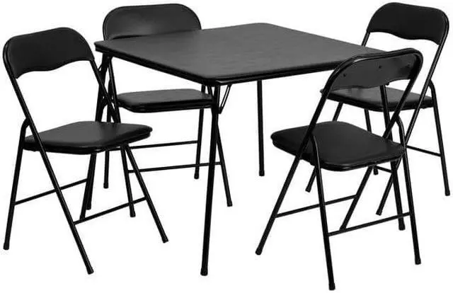 Alt view image 7 of 9 - 5 Piece Black Folding Card Table and Chair Set