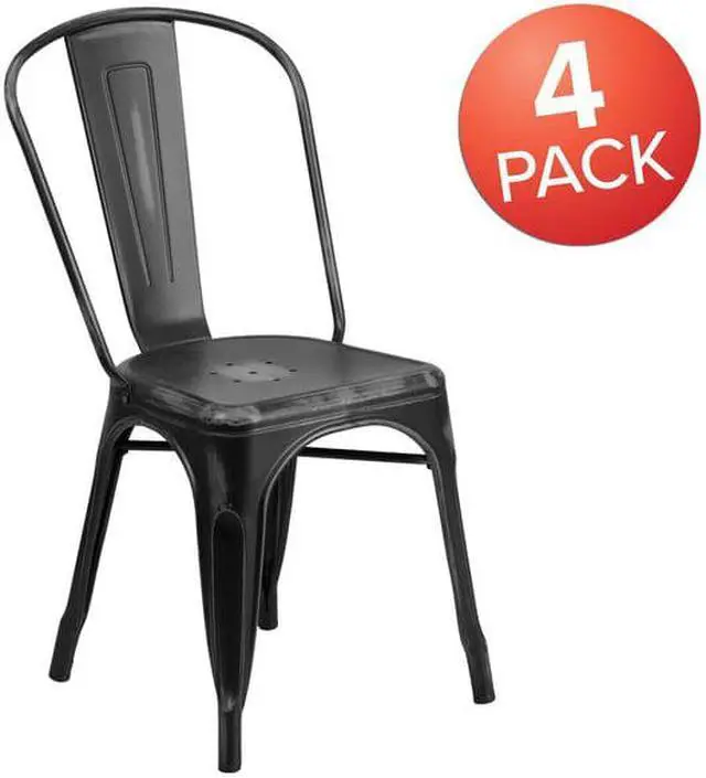 Alt view image 7 of 14 - 4 Pk. Distressed Black Metal Indoor Stackable Chair