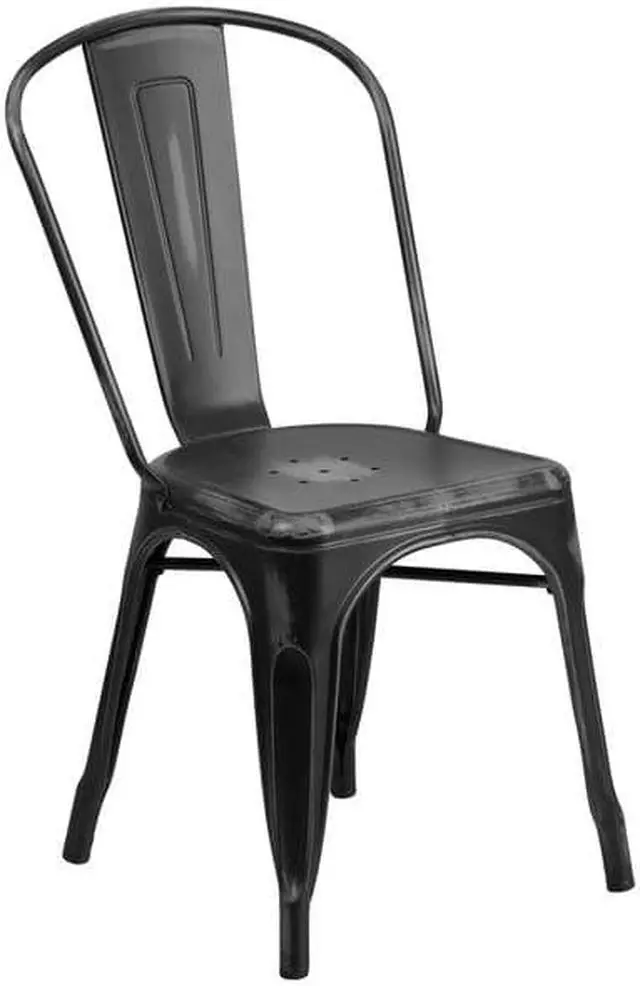 Alt view image 10 of 14 - 4 Pk. Distressed Black Metal Indoor Stackable Chair