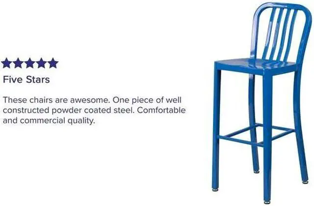 Alt view image 13 of 17 - Flash Furniture Commercial Grade 30" High Blue Metal Indoor-Outdoor Barstool with Vertical Slat Back 2 Pack (2CH6120030BL)