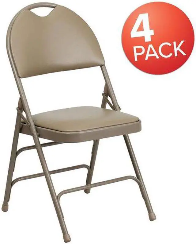 Alt view image 12 of 17 - 4 Pk. HERCULES Series Ultra-Premium Triple Braced Beige Vinyl Metal Folding Chair with Easy-Carry Handle