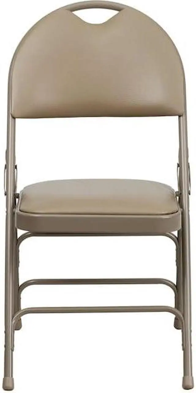 Alt view image 17 of 17 - 4 Pk. HERCULES Series Ultra-Premium Triple Braced Beige Vinyl Metal Folding Chair with Easy-Carry Handle