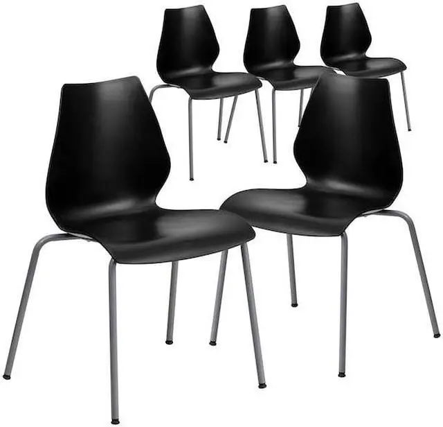 Alt view image 13 of 14 - Flash Furniture 5 Pk. HERCULES Series 770 lb. Capacity Black Stack Chair with Lumbar Support and Silver Frame