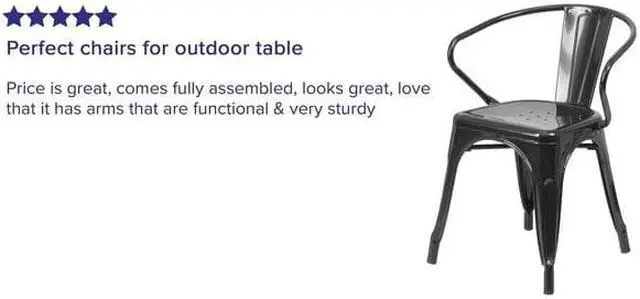 Alt view image 3 of 15 - FLASH FURNITURE 4-CH-31270-BK-GG Black Metal Indoor-Outdoor Chair with Arms