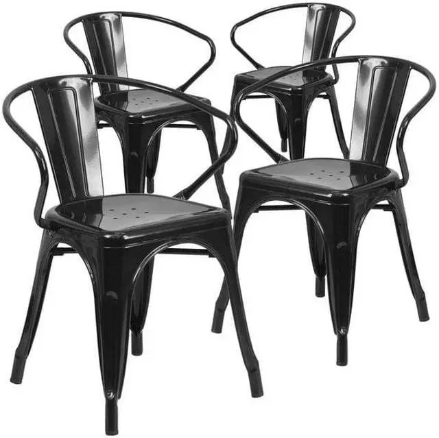 Alt view image 4 of 15 - FLASH FURNITURE 4-CH-31270-BK-GG Black Metal Indoor-Outdoor Chair with Arms