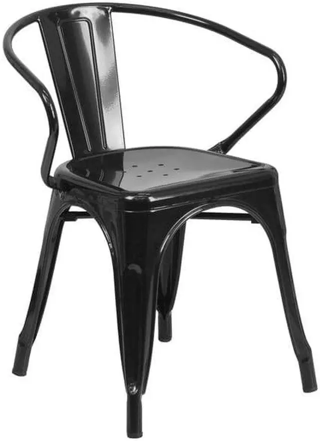 Alt view image 5 of 15 - FLASH FURNITURE 4-CH-31270-BK-GG Black Metal Indoor-Outdoor Chair with Arms