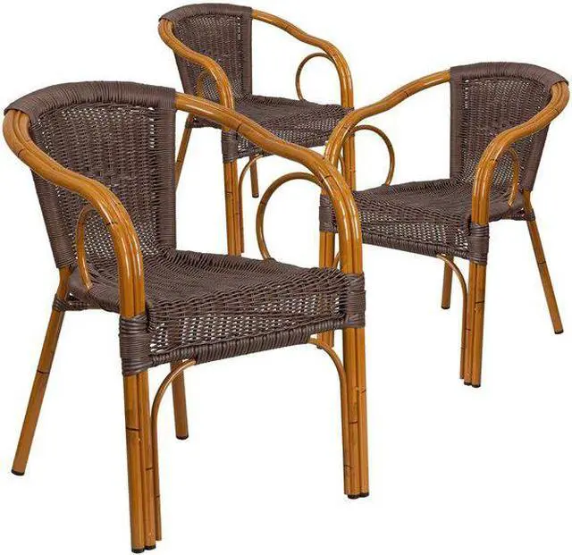 Alt view image 7 of 20 - Flash Furniture Cadiz Series Bamboo Patio Chair Dark Brown Rattan/Red Bamboo-Aluminum Frame 3 Pack (3SDAAD632009D2)