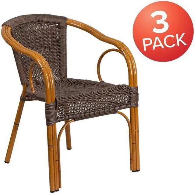 Alt view image 9 of 20 - Flash Furniture Cadiz Series Bamboo Patio Chair Dark Brown Rattan/Red Bamboo-Aluminum Frame 3 Pack (3SDAAD632009D2)