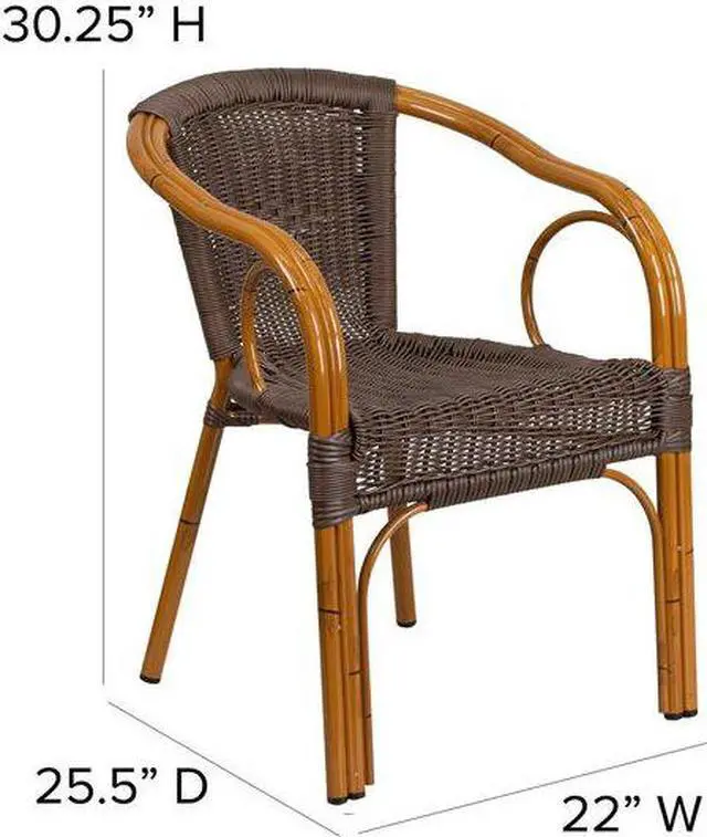 Alt view image 8 of 20 - Flash Furniture Cadiz Series Bamboo Patio Chair Dark Brown Rattan/Red Bamboo-Aluminum Frame 3 Pack (3SDAAD632009D2)