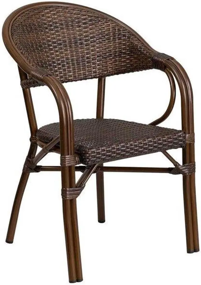 Alt view image 9 of 20 - Flash Furniture Milano Series Bamboo Patio Chair Dark Brown Rattan/Bamboo-Aluminum Frame 3 Pack (3SDAAD642003R1)