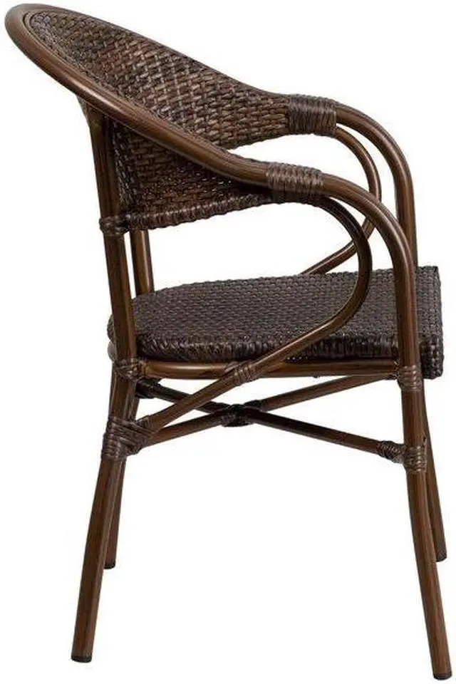 Alt view image 10 of 20 - Flash Furniture Milano Series Bamboo Patio Chair Dark Brown Rattan/Bamboo-Aluminum Frame 3 Pack (3SDAAD642003R1)