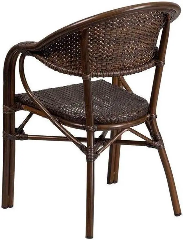 Alt view image 11 of 20 - Flash Furniture Milano Series Bamboo Patio Chair Dark Brown Rattan/Bamboo-Aluminum Frame 3 Pack (3SDAAD642003R1)
