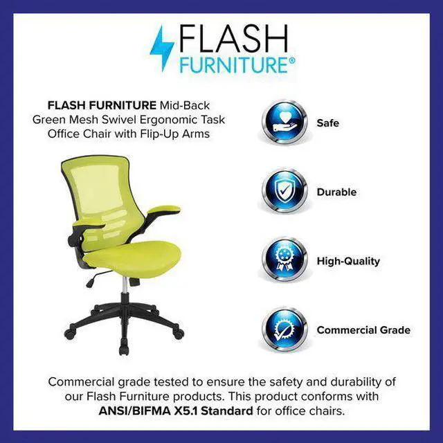 Main image of Flash Furniture Kelista Ergonomic Mesh Swivel Mid-Back Task Office Chair Green (BLX5MGRN)