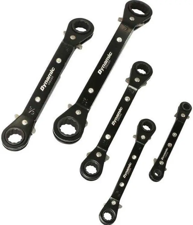 Alt view image 5 of 8 - dynamic 5 piece sae double box end, reversible ratcheting wrench set, 25 offset