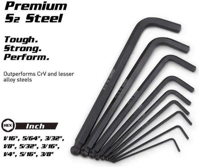 Alt view image 4 of 8 - capri tools hex key wrench set, long arm ballpoint end, sae, premium s2 steel