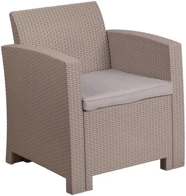 Alt view image 12 of 20 - Light Gray Faux Rattan Chair with All-Weather Light Gray Cushion