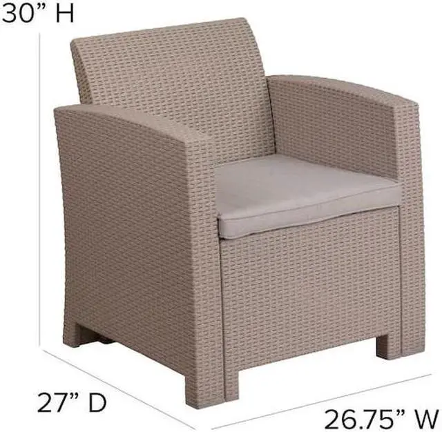 Alt view image 13 of 20 - Light Gray Faux Rattan Chair with All-Weather Light Gray Cushion