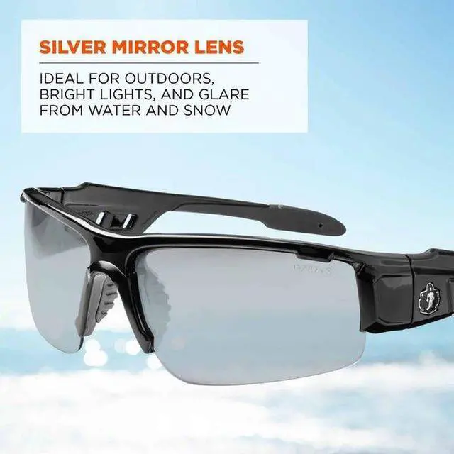 Alt view image 10 of 10 - Ergodyne 52042 Skullerz Dagr Safety Glasses, Black Frame/Silver Lens, Nylon/Polycarb