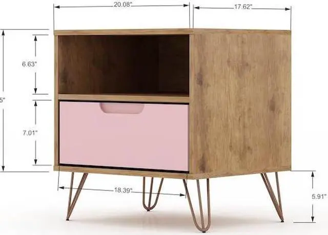 Alt view image 18 of 20 - Rockefeller 1.0  Nightstand in Nature and Rose Pink
