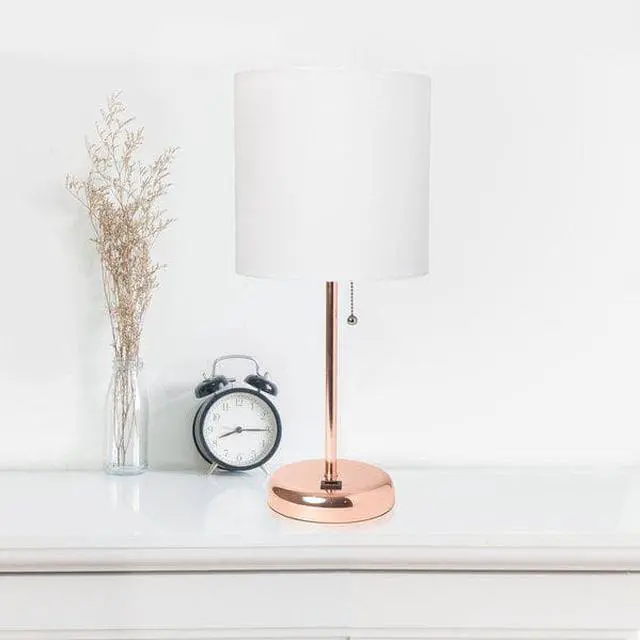 Alt view image 9 of 16 - LimeLights Rose Gold Stick Lamp with USB charging port and Fabric Shade, White
