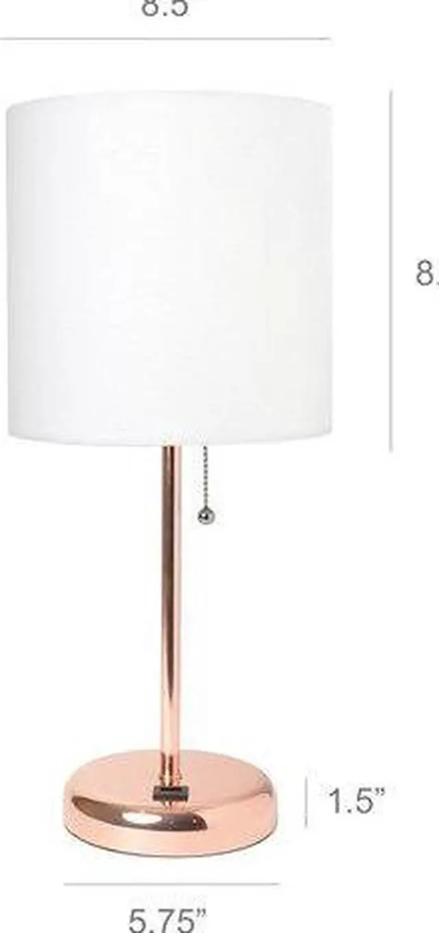 Alt view image 12 of 16 - LimeLights Rose Gold Stick Lamp with USB charging port and Fabric Shade, White