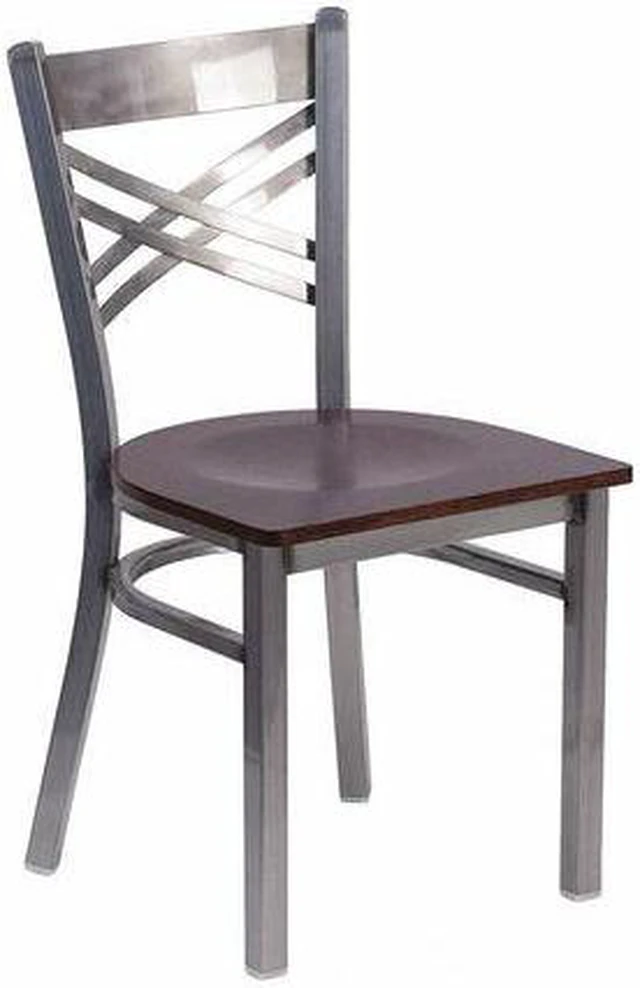 Alt view image 10 of 20 - Flash Furniture HERCULES Series Clear Coated ''X'' Back Metal Restaurant Chair - Walnut Wood Seat