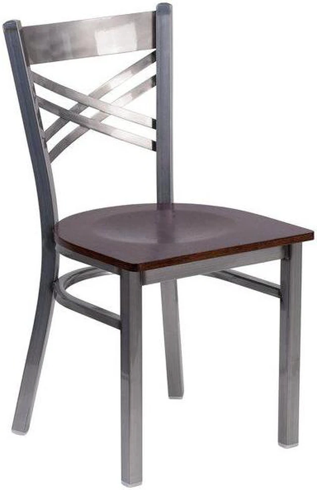 Alt view image 13 of 20 - Flash Furniture HERCULES Series Clear Coated ''X'' Back Metal Restaurant Chair - Walnut Wood Seat