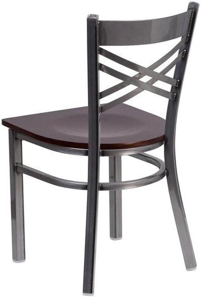 Alt view image 15 of 20 - Flash Furniture HERCULES Series Clear Coated ''X'' Back Metal Restaurant Chair - Walnut Wood Seat