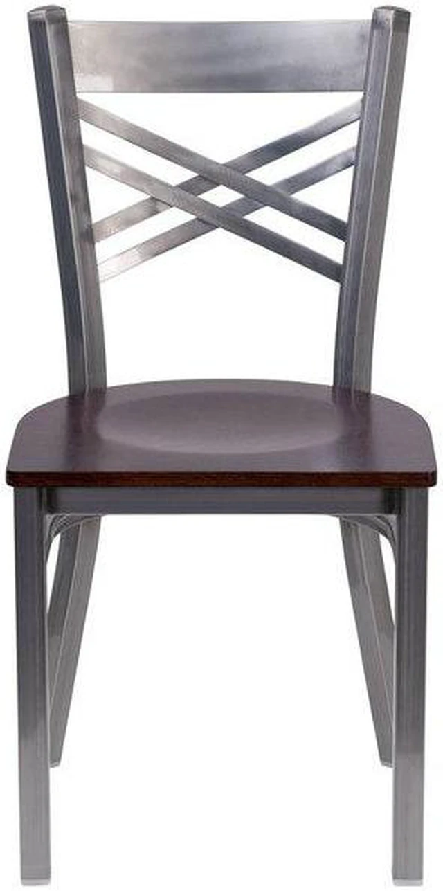 Alt view image 16 of 20 - Flash Furniture HERCULES Series Clear Coated ''X'' Back Metal Restaurant Chair - Walnut Wood Seat