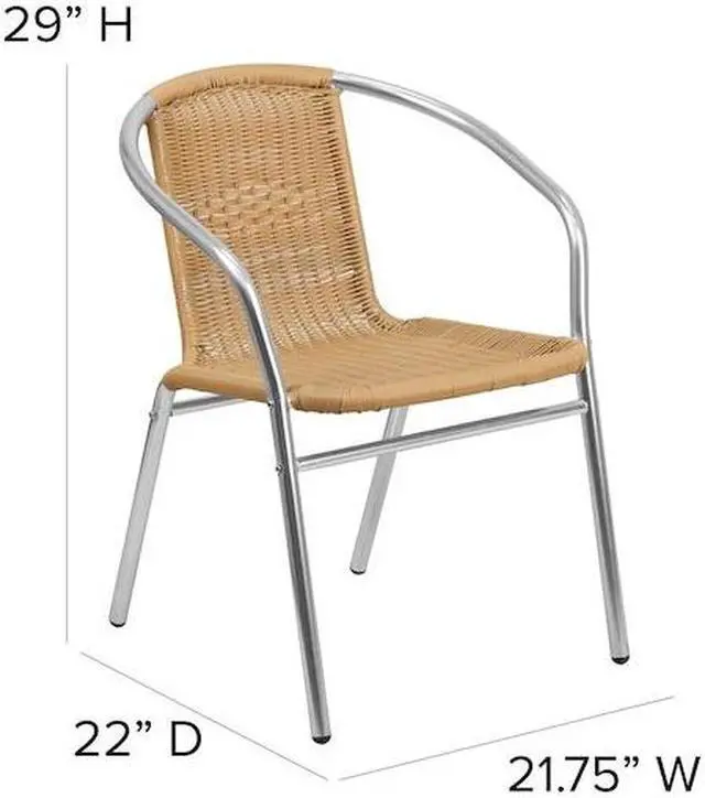 Alt view image 20 of 20 - Commercial Aluminum and Beige Rattan Indoor-Outdoor Restaurant Stack Chair