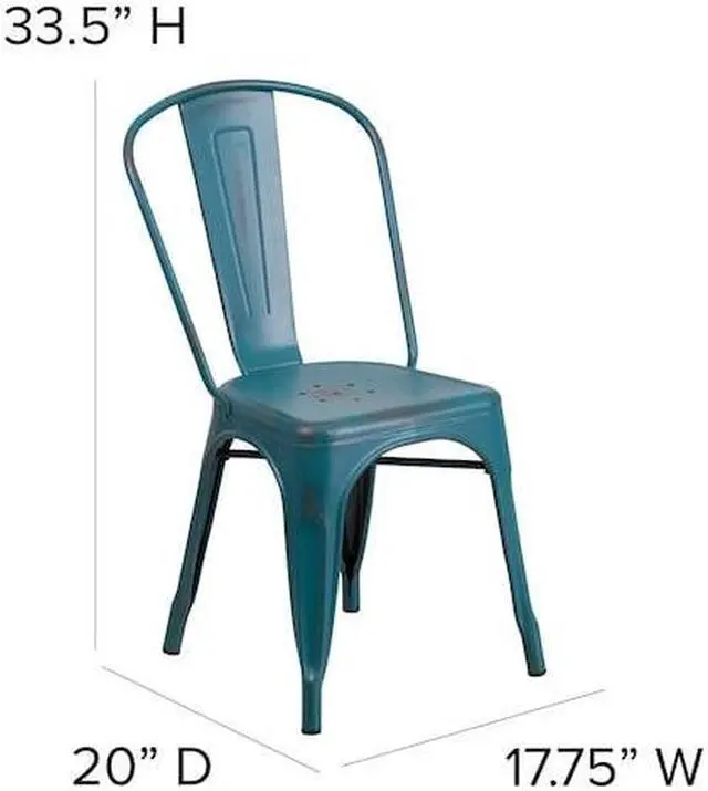 Alt view image 19 of 20 - Commercial Grade Distressed Kelly Blue-Teal Metal Indoor-Outdoor Stackable Chair