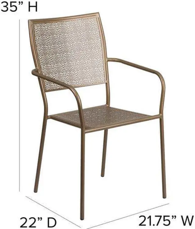 Alt view image 15 of 20 - Flash Furniture Gold Indoor-Outdoor Steel Patio Arm Chair with Square Back [CO-2-GD-GG] CO2GD