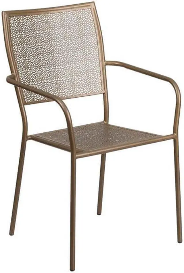 Alt view image 14 of 20 - Flash Furniture Gold Indoor-Outdoor Steel Patio Arm Chair with Square Back [CO-2-GD-GG] CO2GD
