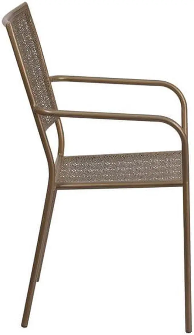 Alt view image 18 of 20 - Flash Furniture Gold Indoor-Outdoor Steel Patio Arm Chair with Square Back [CO-2-GD-GG] CO2GD